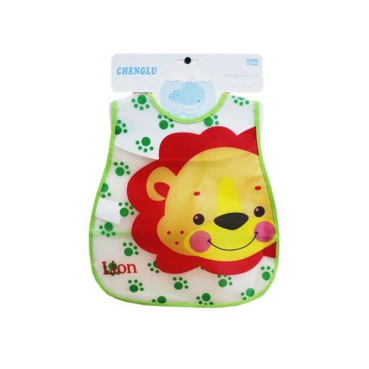 Plastic Baby Bib Waterproof, Green Lion