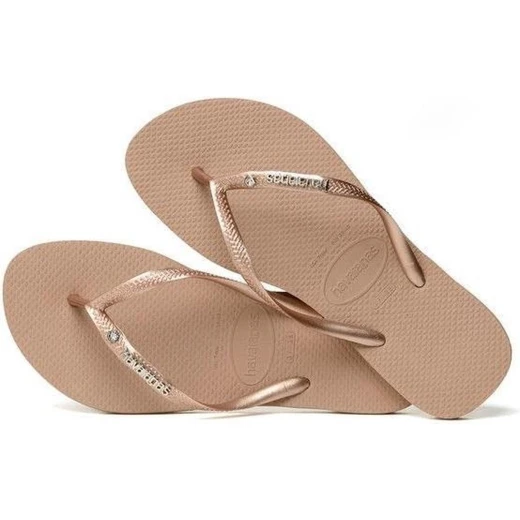 Havaianas Slim Metal Logo Flip Flops With Swarovski Crystals Rose Gold, Size 37/38 Havaianas Slim Metal Logo Flip Flops With Swarovski Crystals Rose Gold, Size 37/38