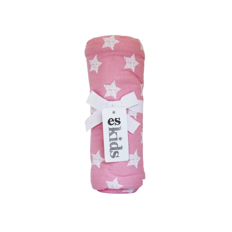 بطانية اطفال قطيفة - زهري مع نجوم بيضاء