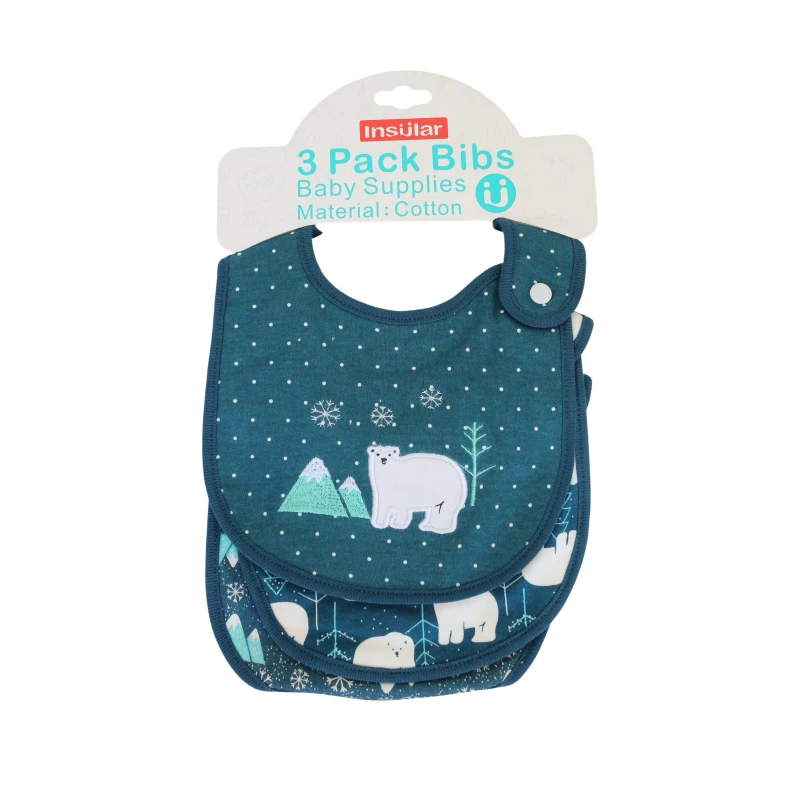 3 Pieces Cotton Feeding Baby Bibs - Navy Blue - إنشولار