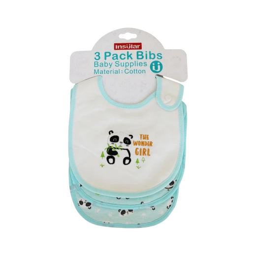 3 Pieces Cotton Feeding Baby Bibs - White and Green 3 Pieces Cotton Feeding Baby Bibs - White and Green