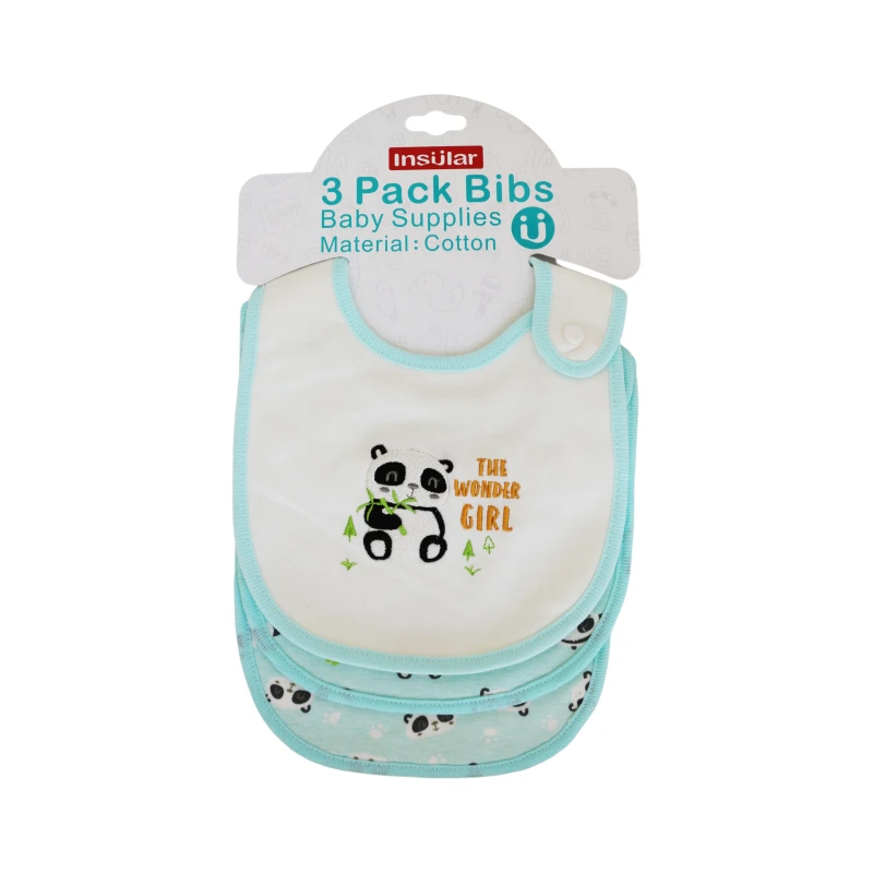3 Pieces Cotton Feeding Baby Bibs - White and Green - إنشولار