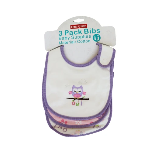 3 Pieces Cotton Feeding Baby Bibs - Pink and Purple 3 Pieces Cotton Feeding Baby Bibs - Pink and Purple