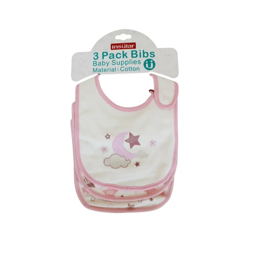 3 Pieces Cotton Feeding Baby Bibs - Pink 3 Pieces Cotton Feeding Baby Bibs - Pink