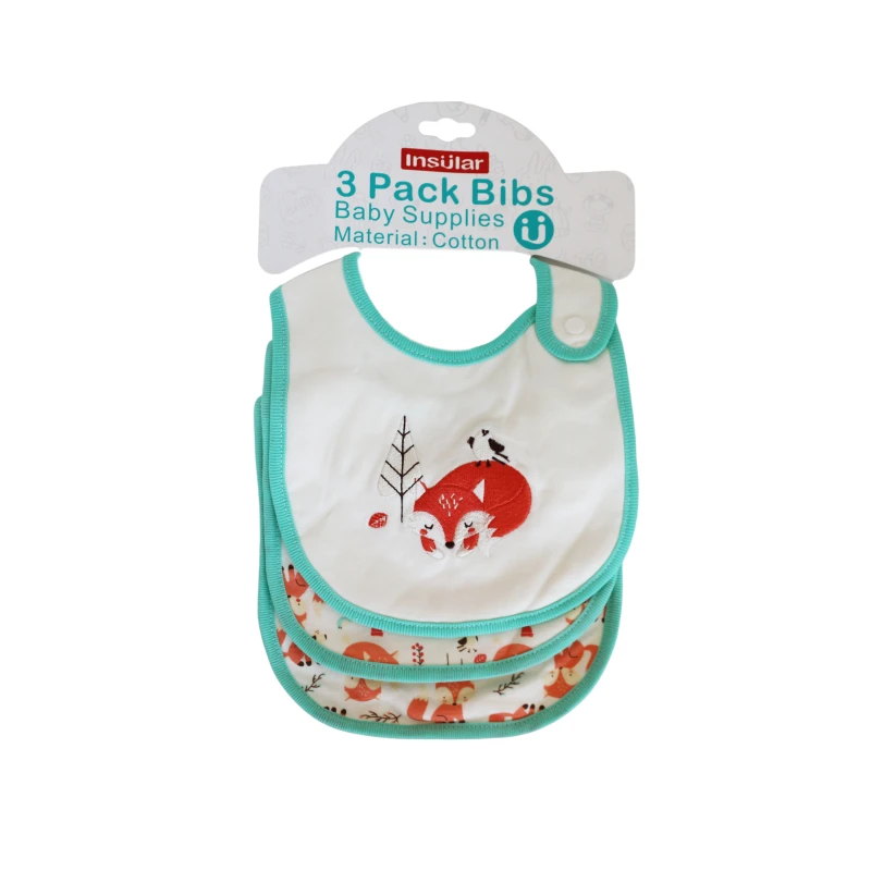 3 Pieces Cotton Feeding Baby Bibs - Green and Orange - إنشولار