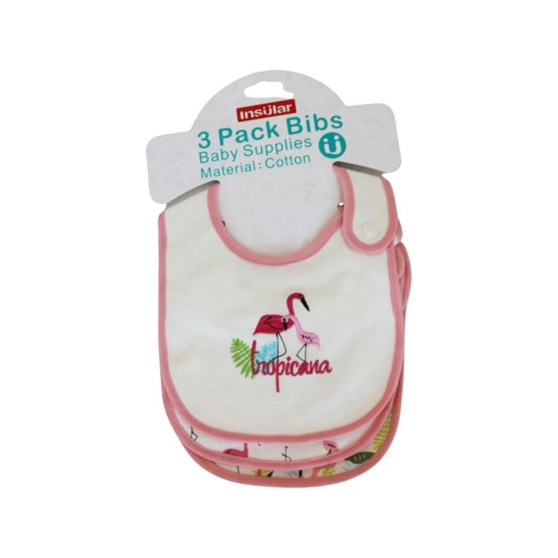 3 Pieces Cotton Feeding Baby Bibs - Pink and White - إنشولار