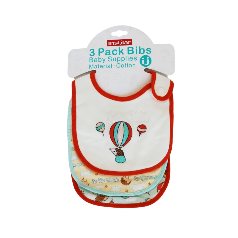 3 Pieces Cotton Feeding Baby Bibs - Red and Green - إنشولار