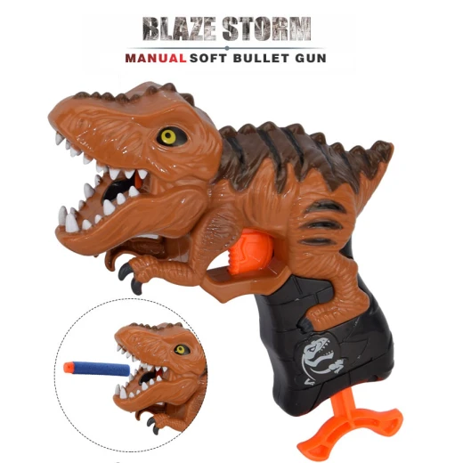 Blaze Storm Manual Soft Bullet Gun with 5 pcs Darts, Brown Dinosaur - بليز ستورم - Image 8