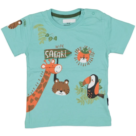 Green Short Sleeves T-shirt with Safari Design, 6 Months