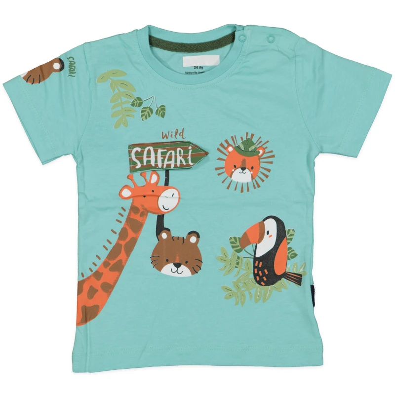 Green Short Sleeves T-shirt with Safari Design, 24 Months