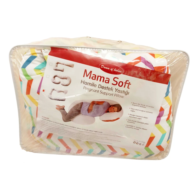 Pragnancy Body Pillow White with Colorful Shapes - U Shape with Zipper