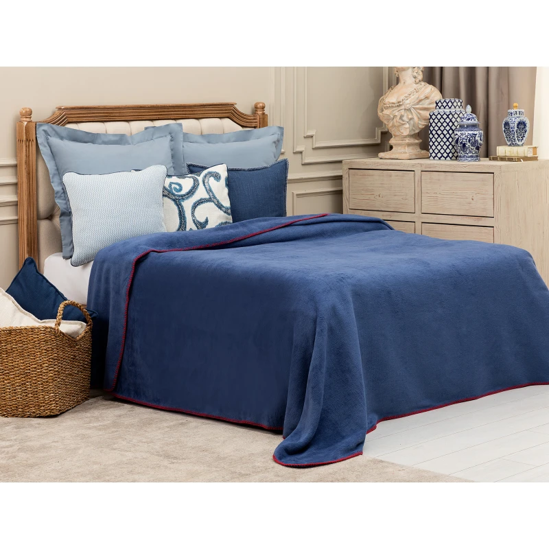 Madame Coco Étoile Double Plain Cotton Blanket - Dark Blue - مدام كوكو