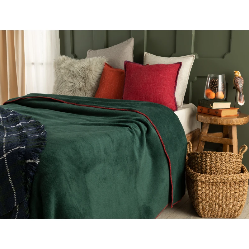 Étoile Double Plain Cotton Blanket - Dark Green - مدام كوكو