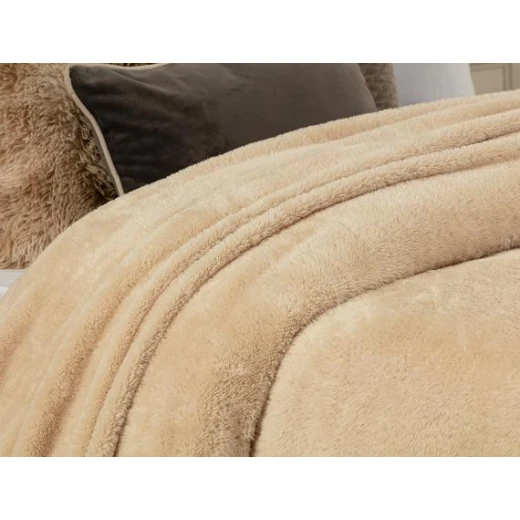 Madame Coco Estee Double Sherpa Plain Blanket - Beige - مدام كوكو - Image 2