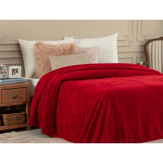 Madame Coco Estee Double Sherpa Plain Blanket - Red