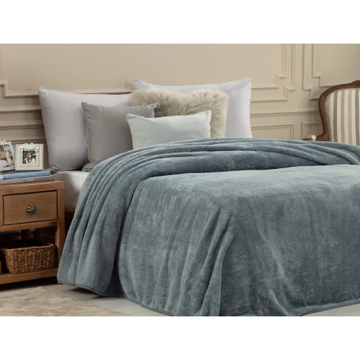 Madame Coco  Estee Double Sherpa Plain Blanket - Grey