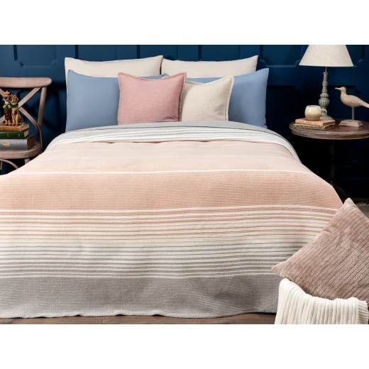 Madame Coco Bernelle Striped Cotton Double Blanket - Baby Pink / Gray Madame Coco Bernelle Striped Cotton Double Blanket - Baby Pink / Gray