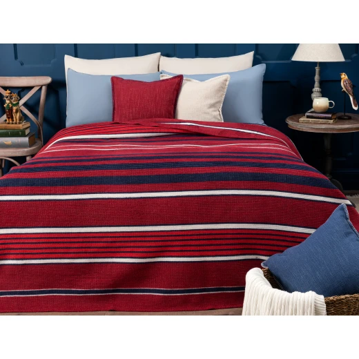 Madame Coco Bernelle Striped Cotton Double Blanket -  Burgundy