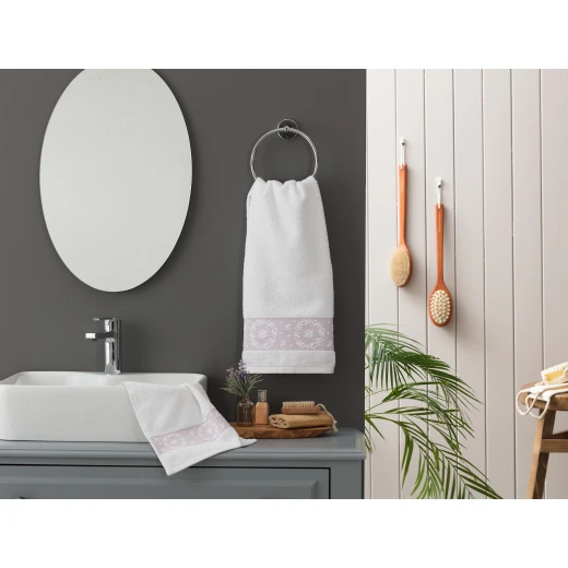 Madame Coco Chambre Border Jacquard Face Towel - White / Purple Madame Coco Chambre Border Jacquard Face Towel - White / Purple