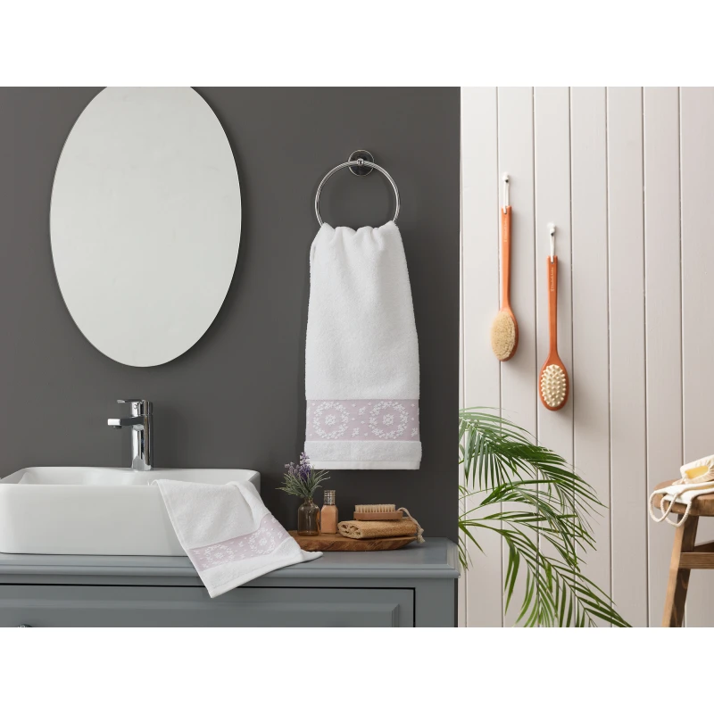 Madame Coco Chambre Border Jacquard Face Towel - White / Purple - مدام كوكو