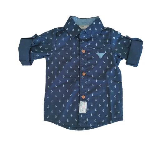 Navy Blue Long- Sleeves Shirt With Sailors Design For Boys 6-9 Months Navy Blue Long- Sleeves Shirt With Sailors Design For Boys 6-9 Months