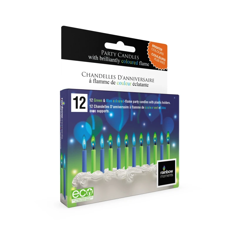 مجموعة  شموع حفلات على شكل لهب عدد 12 من رينبو مومنت - رينبو مومنت
