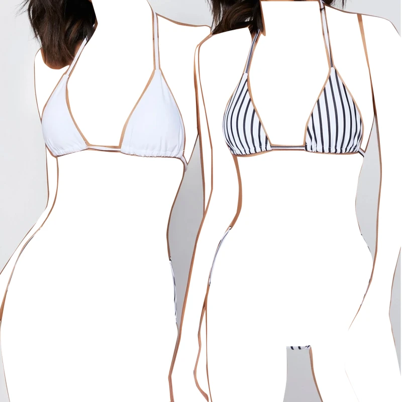 2pack Striped Halter Bikini Top, Medium