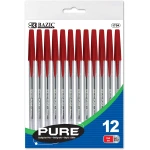 Bazic Pure Red Stick Pen (12 Pen) - Bazic