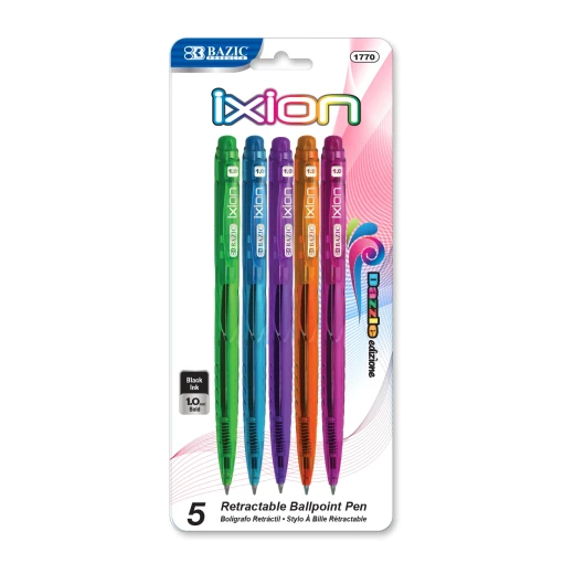 Bazic Ixion Retractable Pen, 5 Pens Bazic Ixion Retractable Pen, 5 Pens