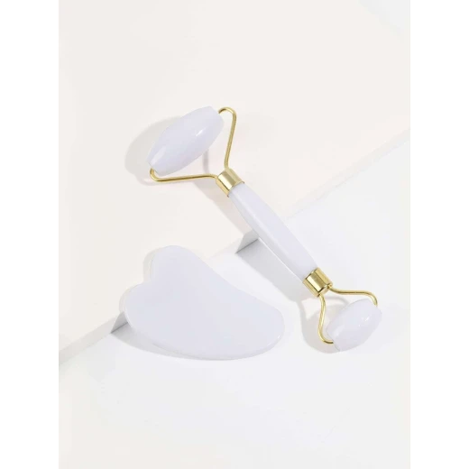 1pc Jade Stone Facial Roller Massager & 1pc Gua Sha Board 1pc Jade Stone Facial Roller Massager & 1pc Gua Sha Board