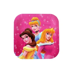 Disposable Square Plates for kids, Pink Disney Princess Design, 10 Pieces