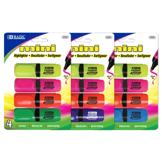 Bazic Mini Desk Style Fluorescent Highlighters (4/Pack) Bazic Mini Desk Style Fluorescent Highlighters (4/Pack)