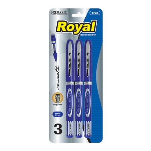 Bazic Royal Blue Rollerball Pen, 3 Pens Bazic Royal Blue Rollerball Pen, 3 Pens