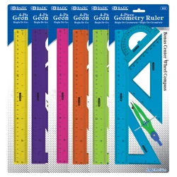 Bazic Geometry Ruler Combination Sets With Center Wheel Compass 4-Piece
