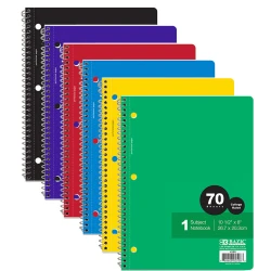 Bazic Subject Spiral Notebook - 70 Pages, Assorted Colors