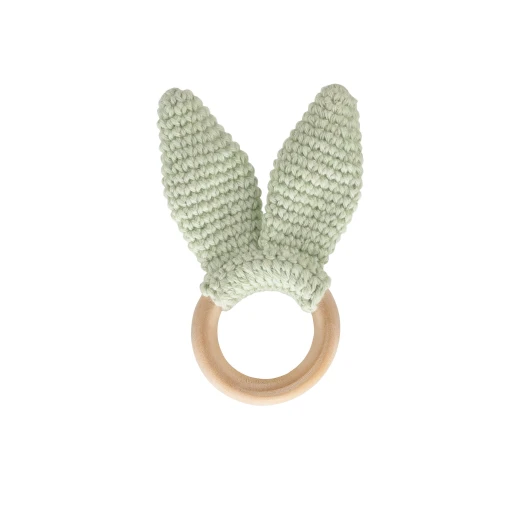 Babyjem knitted cotton & wooden ring teether green Babyjem knitted cotton & wooden ring teether green