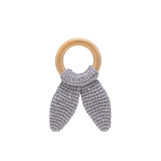 Babyjem knitted cotton & wooden ring teether gray Babyjem knitted cotton & wooden ring teether gray