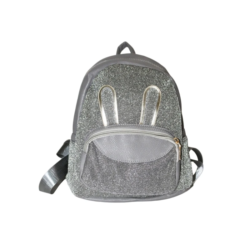 Glittery Bag Pack For Girls with Sequin Bow, Grey, 26*20 cm - Amigo