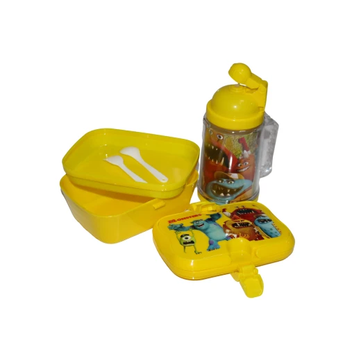 Set Of Lunch Box And Water Bottle, Yellow Color, Disney Monster Design - Image 2