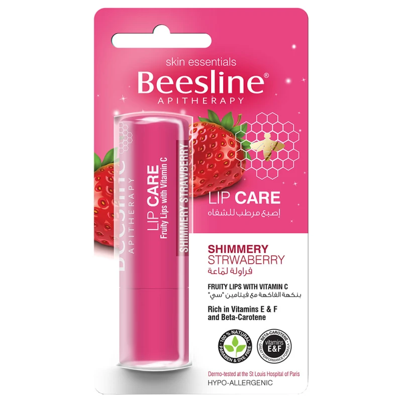 Beesline Shimmery Strawberry Lip Care 4gm Moisturizing Treatment for Dry Lips and Lip Hydration - Beesline