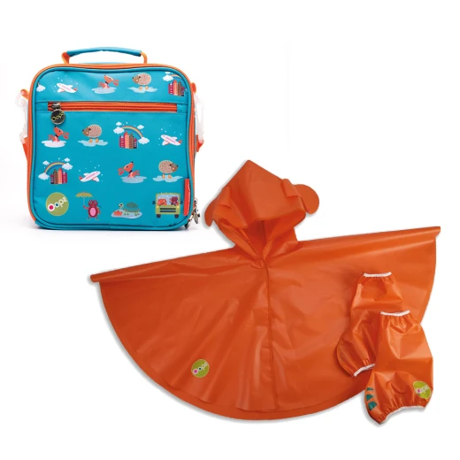Oops Bag Lunchbox With Raincoat And Overshoes Forest, Blue Color Oops Bag Lunchbox With Raincoat And Overshoes Forest, Blue Color