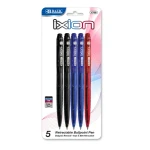 Bazic Ixion Retractable Pen, Assorted Color, 5 Pens - Bazic