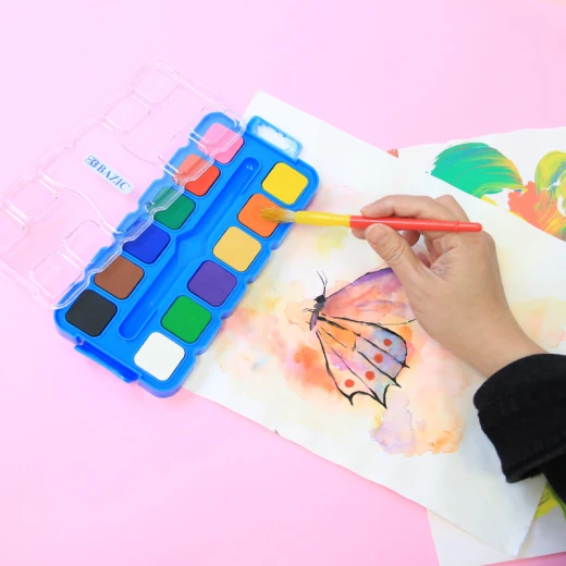 BAZIC 12 Ct. Watercolor w/ Brush & Mixing Palette - Bazic - Image 2