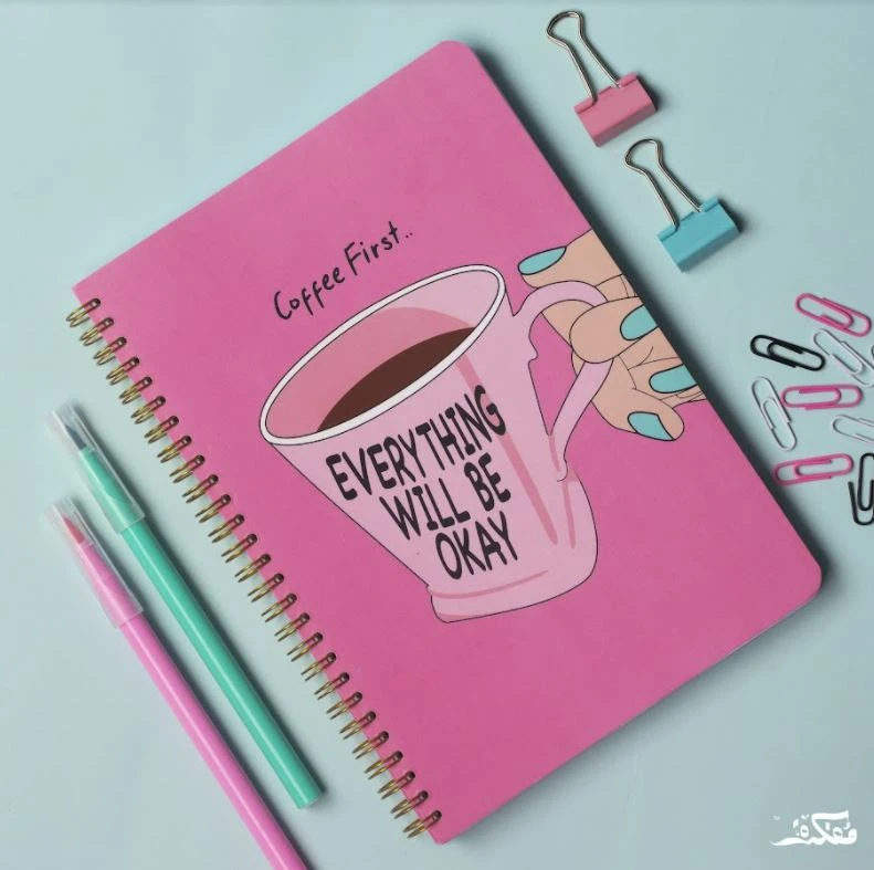 دفتر سلك بتصميم القهوة أولاً مقاس A5 من مفكرة - مفكرة
