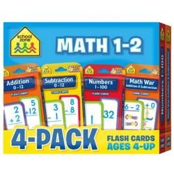 School Zone Math Flash Cards 4 Pack: Educational Math Games for Kids Ages 4+ Including Addition, Subtraction, & Number Practice