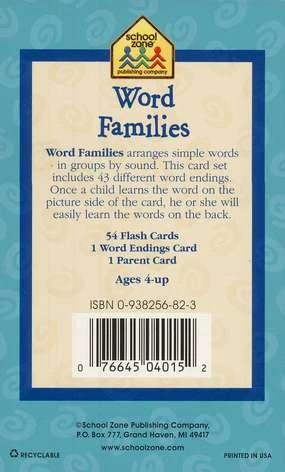School Zone Word Families Flash Cards Educational Rhyming Words Learning for Kids 54 Cards Vocabulary Phonics - School Zone - Image 2