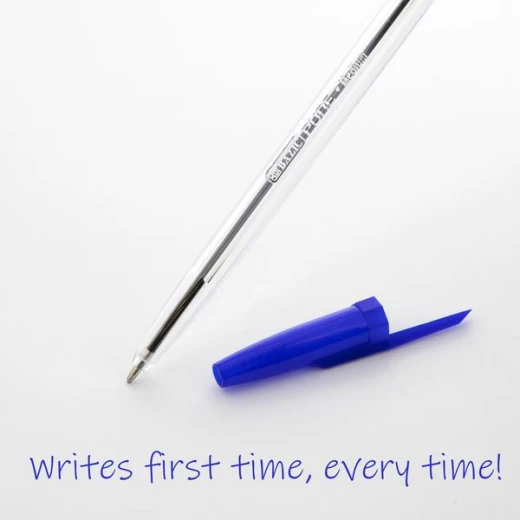Bazic Pure Blue Stick Pen (12 Pen) - Bazic - Image 3