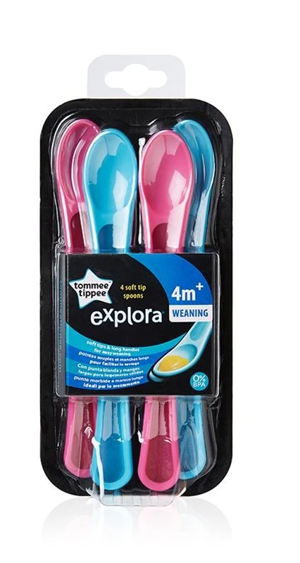 Tommee Tippee Soft Tip Weaning Spoons x 5 (Pink/ Green) - Tommee Tippee