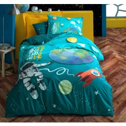 Nova home little astronaut kids duvet cover rainforce set 100% cotton twin 3 pieces blue