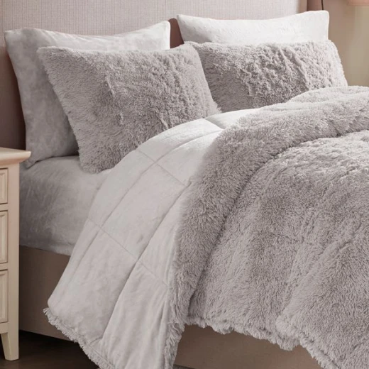 Nova Home Comforter Malea Winter Long Shaggy King Set, Grey, 6 Pieces - Nova Home - Image 5